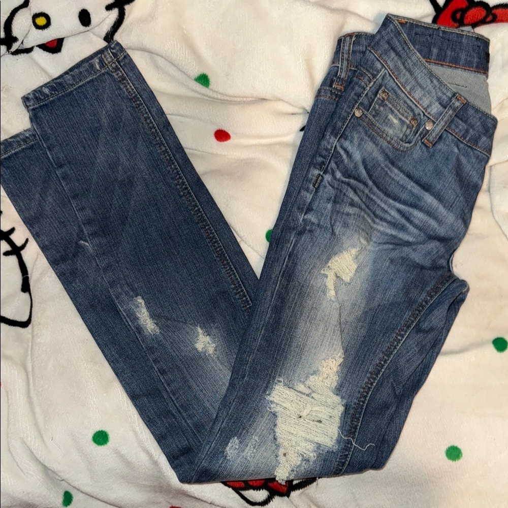 Urban Behavior Blue Straight Leg Jeans with Distressed Details
